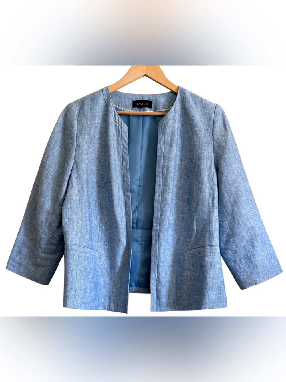TALBOTS 100% Linen Preppy Business Casual City Chic Classic Open Front Blazer 14